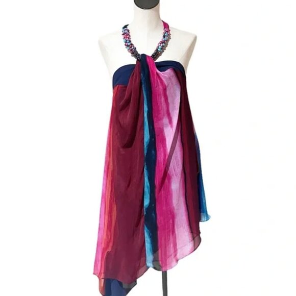 NWT ZARA BEADED HALTER DRESS OPEN BACK ASYMMETRIC BLOGGERS FAV - Picture 7 of 10